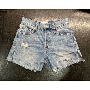 We The Free Denim Shorts Womens 24 Blue Distressed Low Rise Micro Cut Off EUC